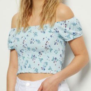 Rue21 floral print off off the shoulder crop top